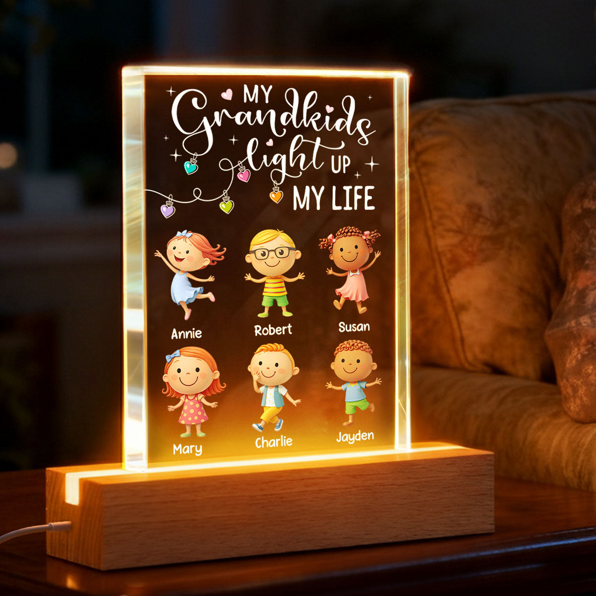My Grandkids Light Up My Life - Personalized Acrylic Block LED Night Light - Heartfelt Gift for Grandma