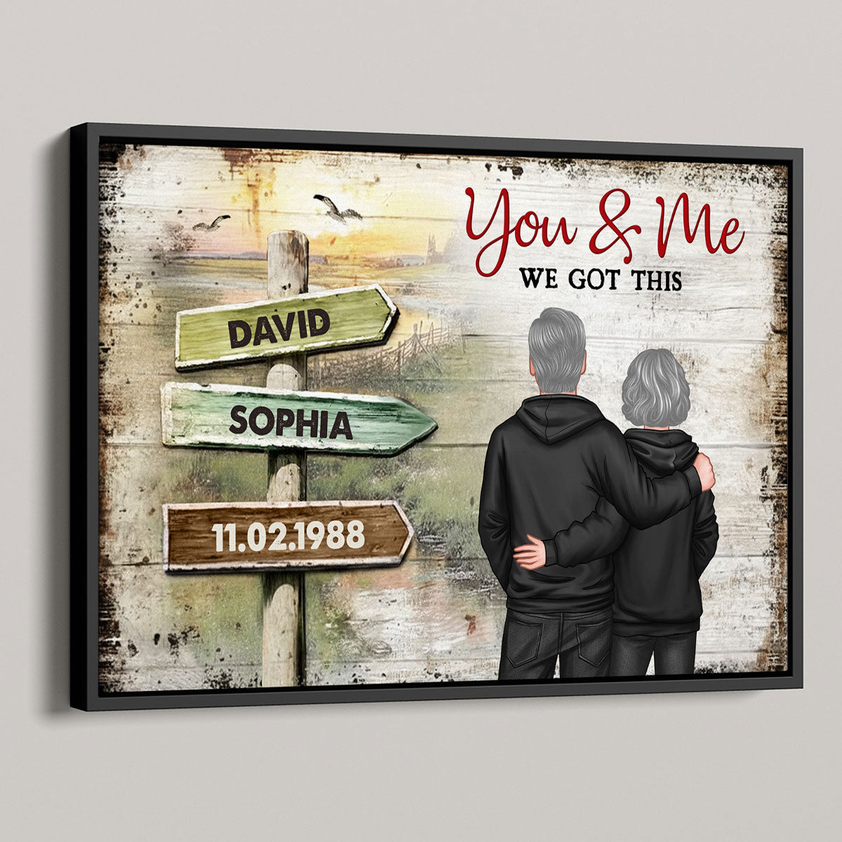 Couple Rustic Name Sign - Personalized Poster - Sentimental & Timeless Gift for him, for her, Heartwarming Home Decor