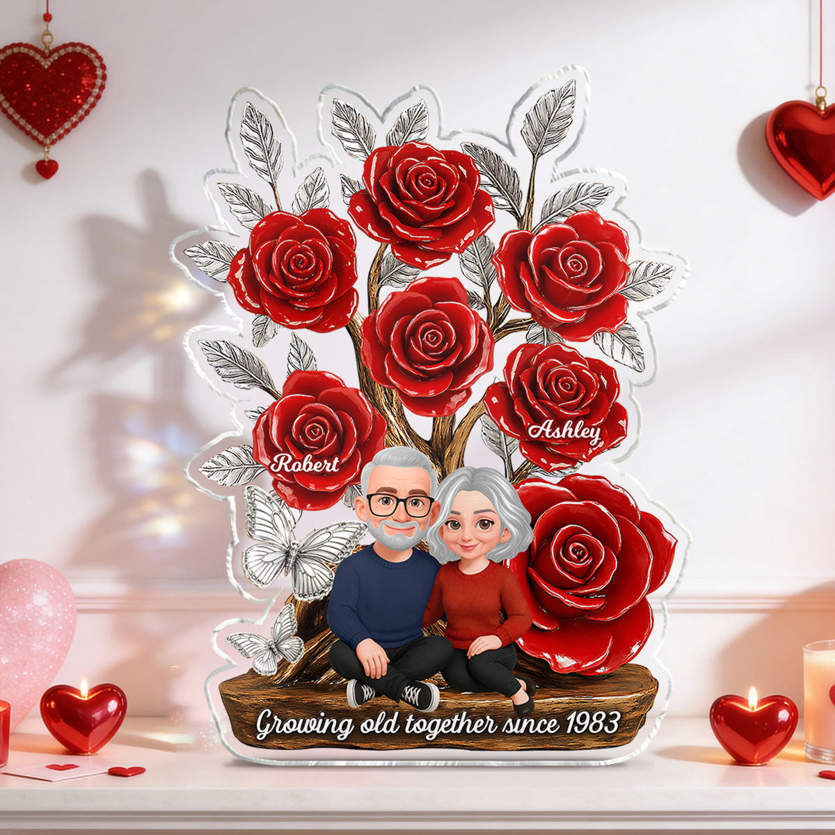 Eternal Love Timeless Roses Tree Couple Together - Personalized Acrylic Block Plaque - Valentine's Day Gift For Couple, Gift For Her, For Him