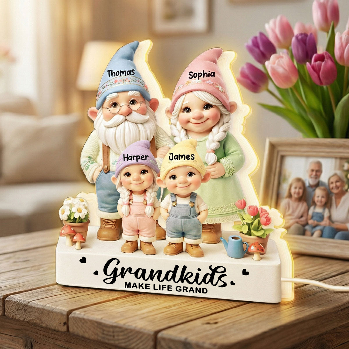 Gnome Grandma Grandpa Grandkids - Personalized Light Box - Mother's Day Gift For Grandma
