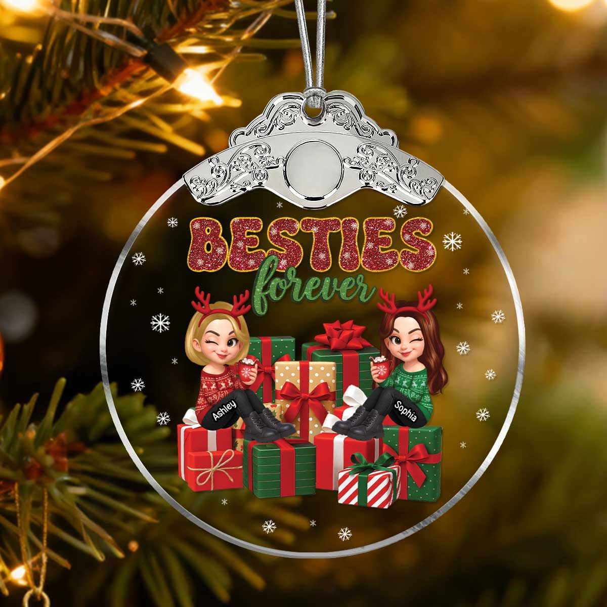 There's No Greater Gift Than Friendship Christmas - Personalized Glass Ornament With Silver Cap - Gift For Besties