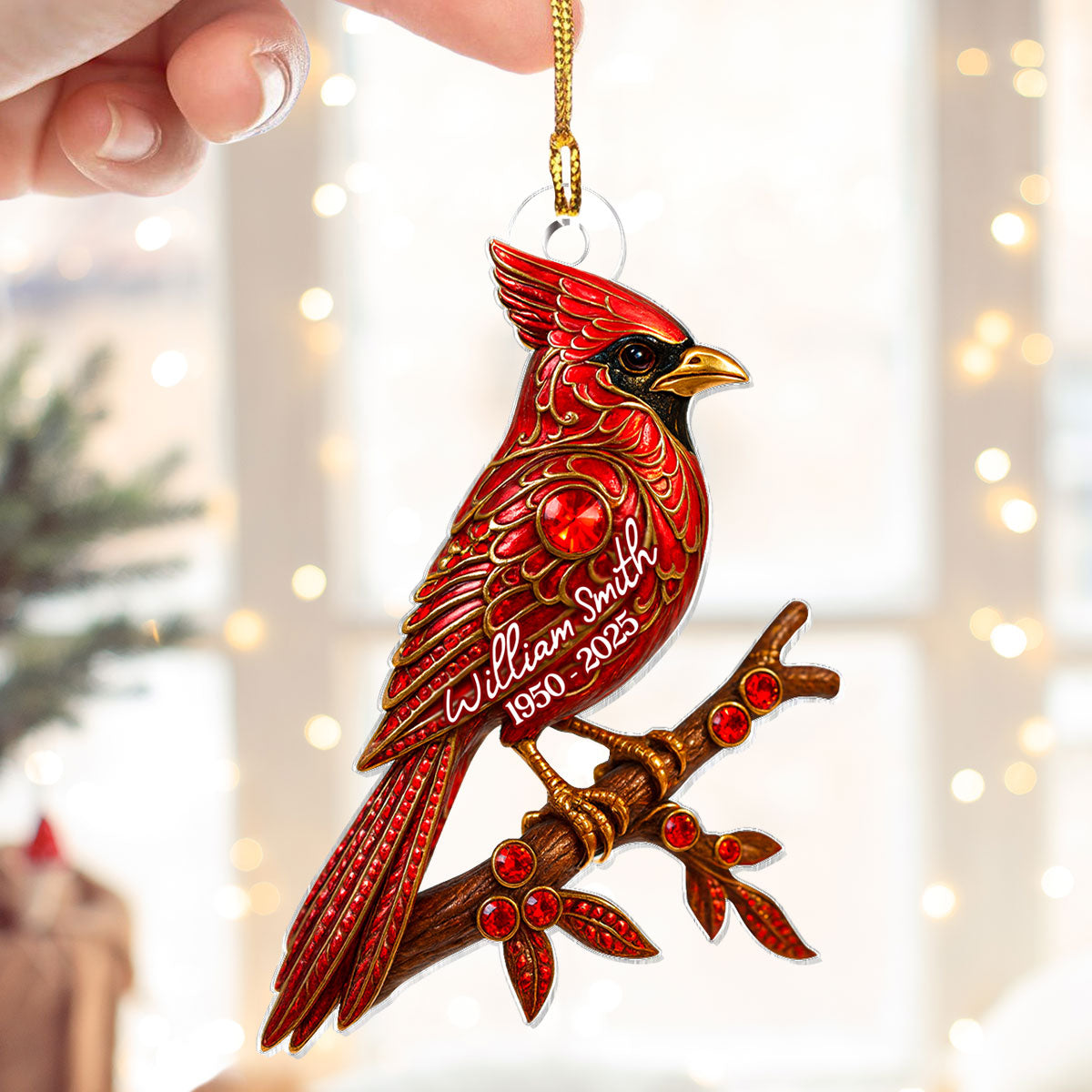 3D Metal Red Cardinal Memorial - Personalized Acrylic Ornament - Sympathy Christmas Gift For Loss Of Loved Ones
