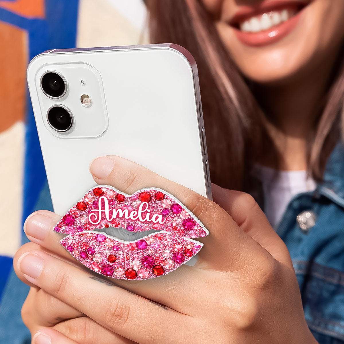3D Effect Kiss Valentine - Personalized Acrylic Magnetic Phone Grip - Anniversary, Valentine's Day Gift, Gift For Her