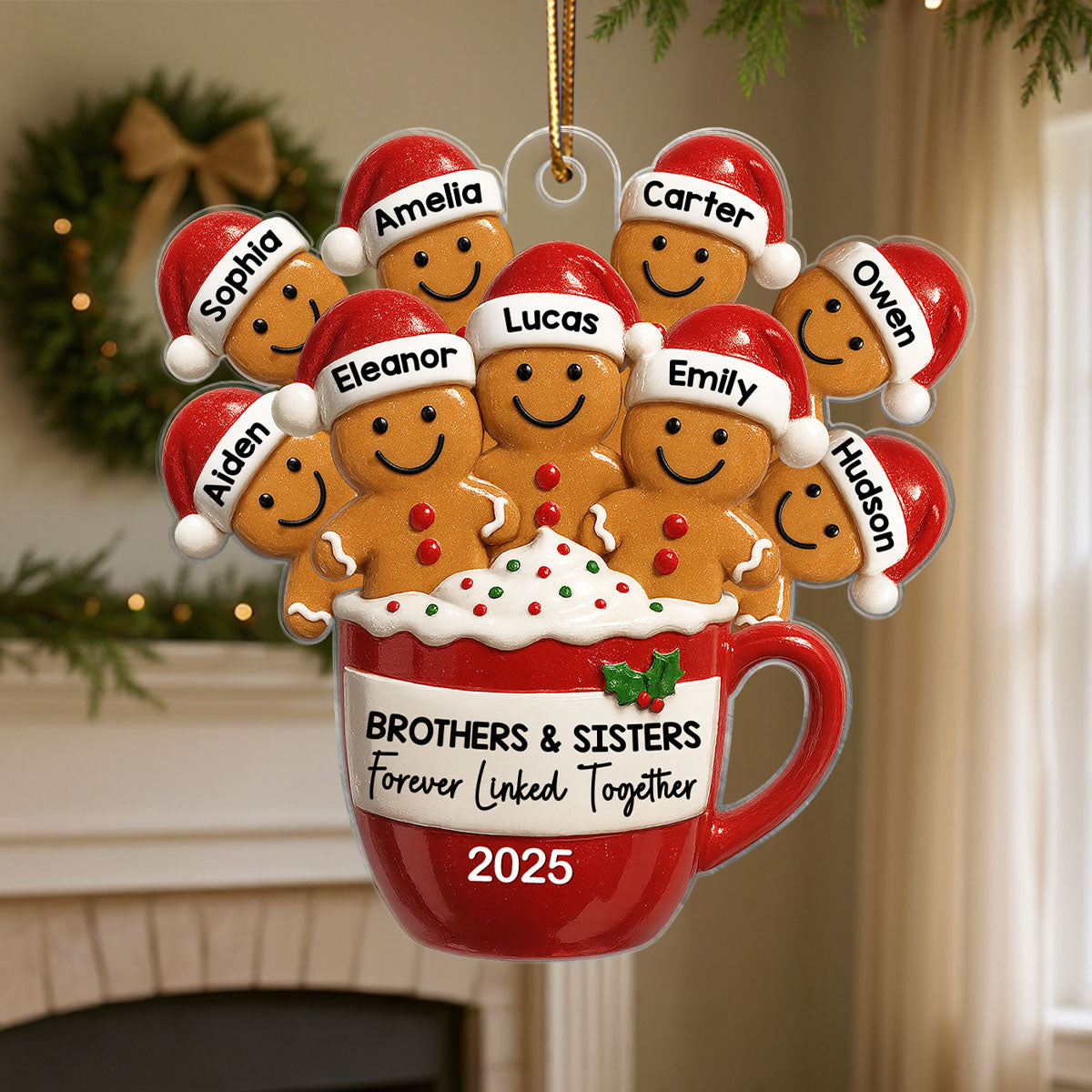 Gingerbread Brothers Sisters Siblings In Hot Cocoa Christmas Personalized Acrylic Ornament