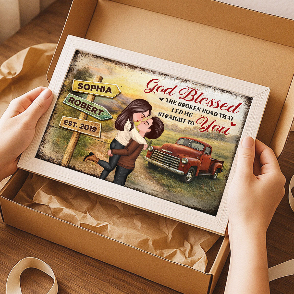 God Bless the Broken Road that Led Me Straight to You - Personalized Poster - Couple Gift for him, for her