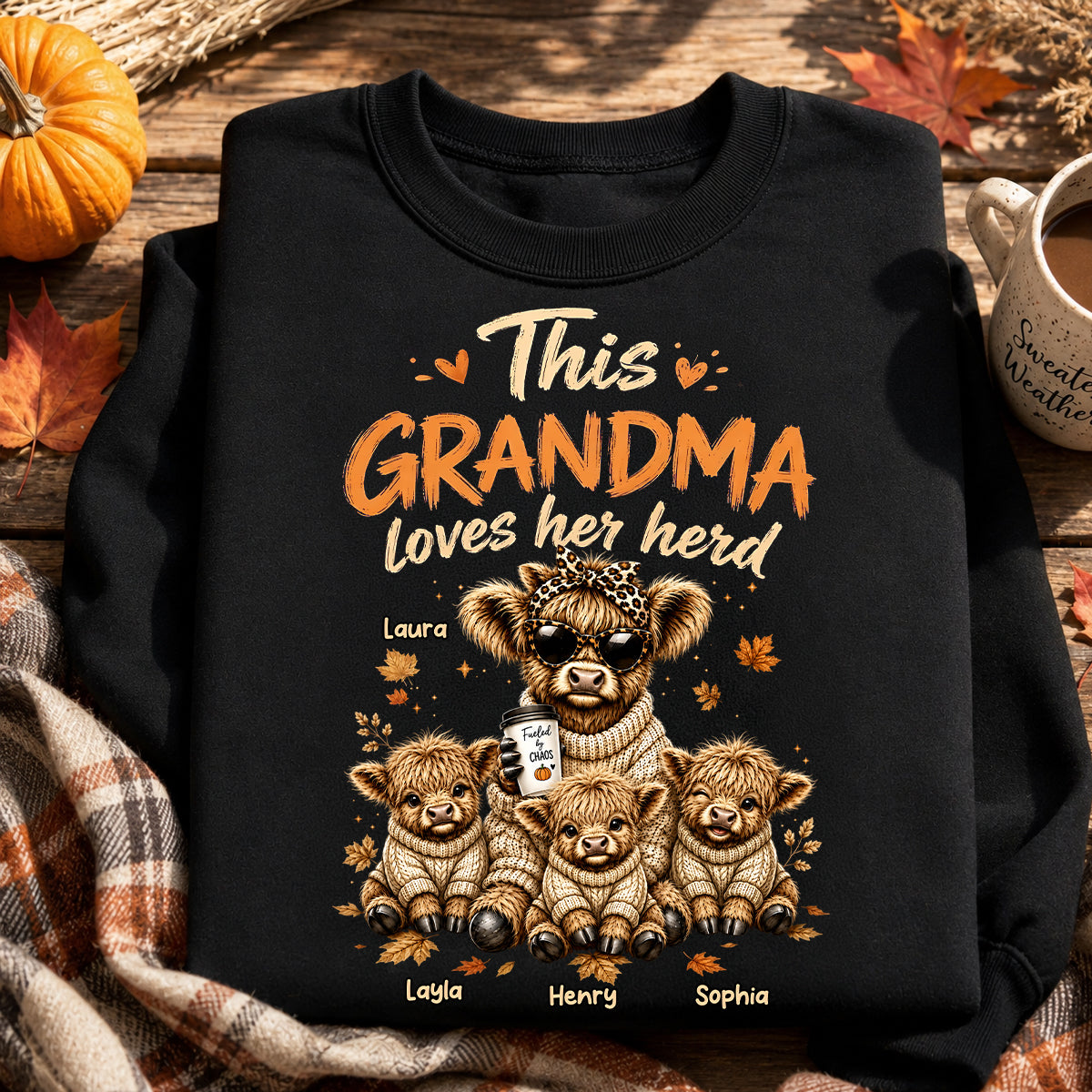 This Grandma Loves Her Herd Fall Season - Personalized Shirt - Cozy Autumn Tee for Grandma