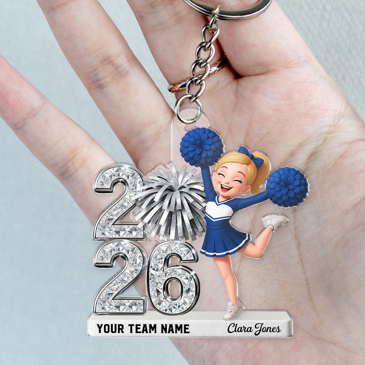 3D Shiny Effect Cheerleader With Year - Personalized Acrylic Keychain - Gift For Daughter, Granddaughter