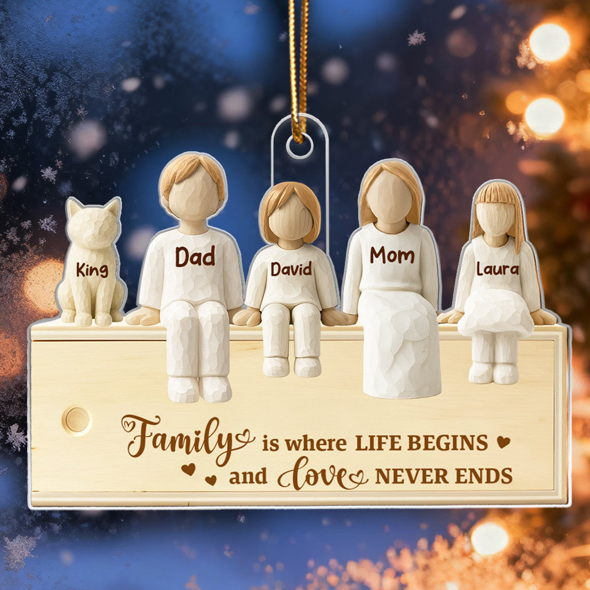Family Together Wooden Figurines - Personalized Acrylic Ornament - Heartwarming Christmas Gift For Family