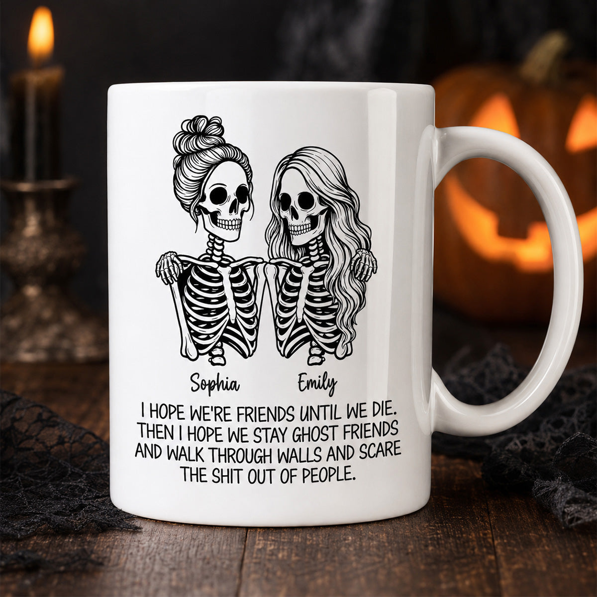 Skeleton Besties Until We Die - Personalized Mug - Funny Work Bestie Gift, Halloween Keepsake For Best Friends