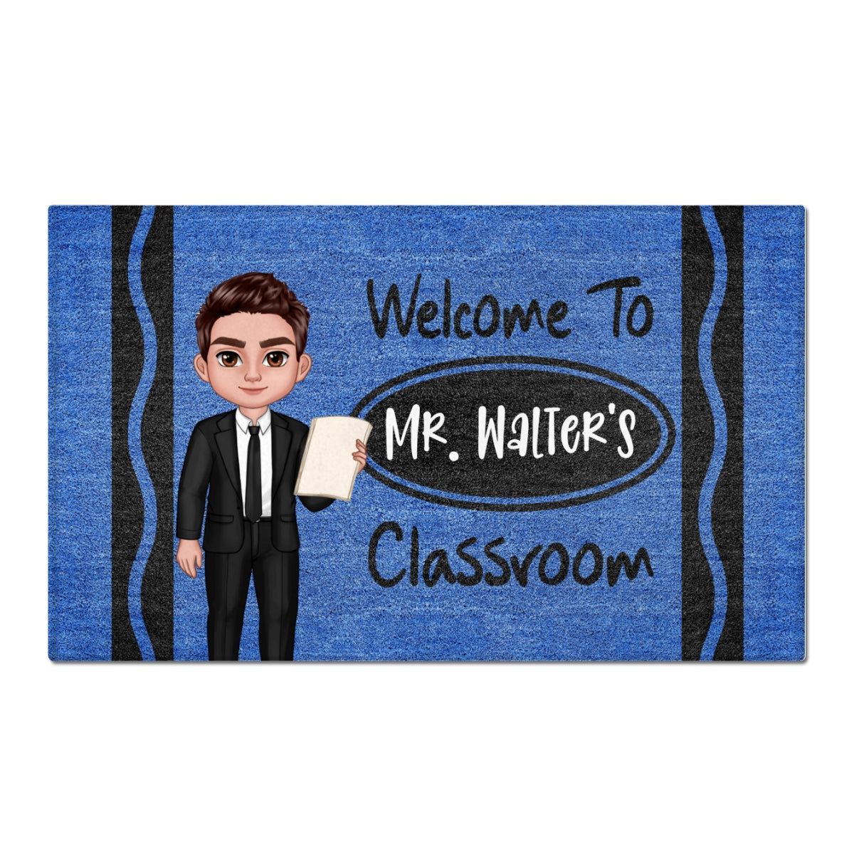Male Female Teacher Crayon Pattern Welcome To Classroom Personalized Doormat| Back To School Gift, Classroom Decoration