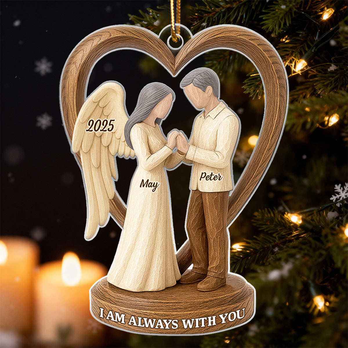 Couple Memorial Wooden Figurines - Personalized Acrylic Ornament - Memorial Christmas Gift For Him, For Her, For Couple