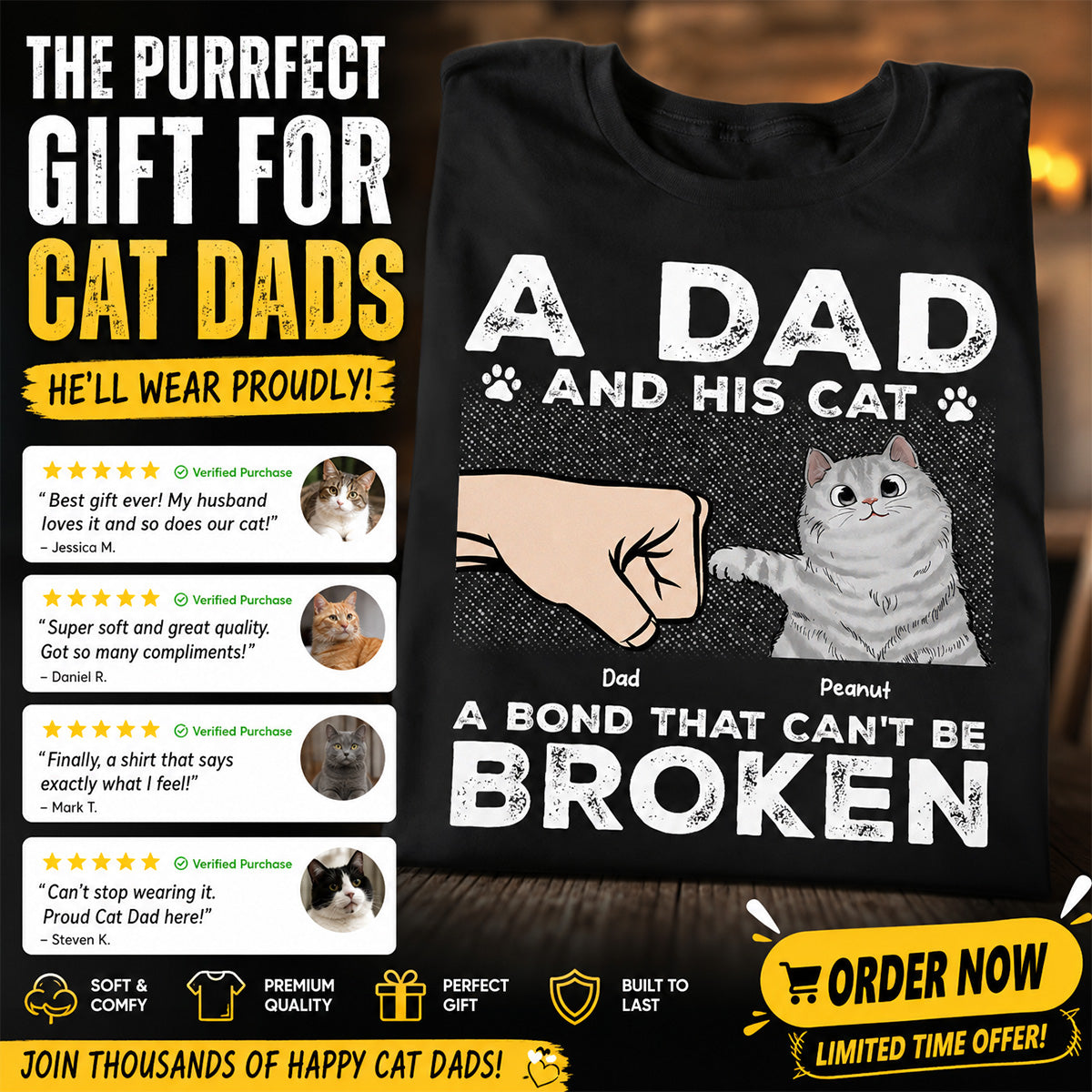 A Dad & His Cat A Bond Can't Be Broken - Personalized Shirt - Father's Day Gift For Cat Dad