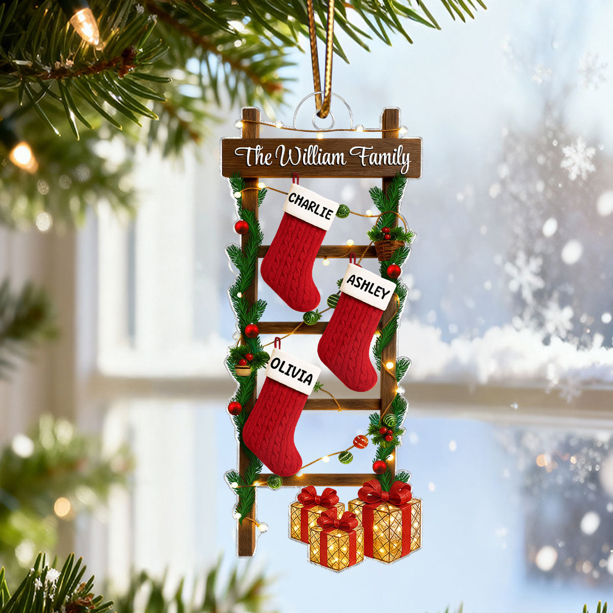 Family Names  Ladder Stocking 3D Effect - Persnalized Acrylic Ornament - Christmas Gift