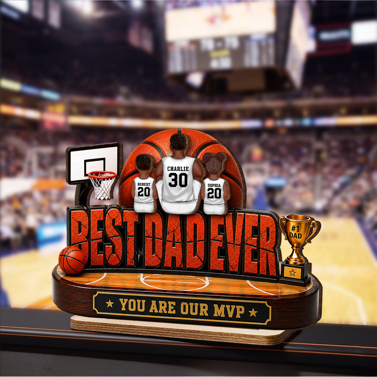 Best Dad Ever Basket Dad & Kids - Personalized 2-Layered Wooden Plaque -  Gift For Dad, Husband