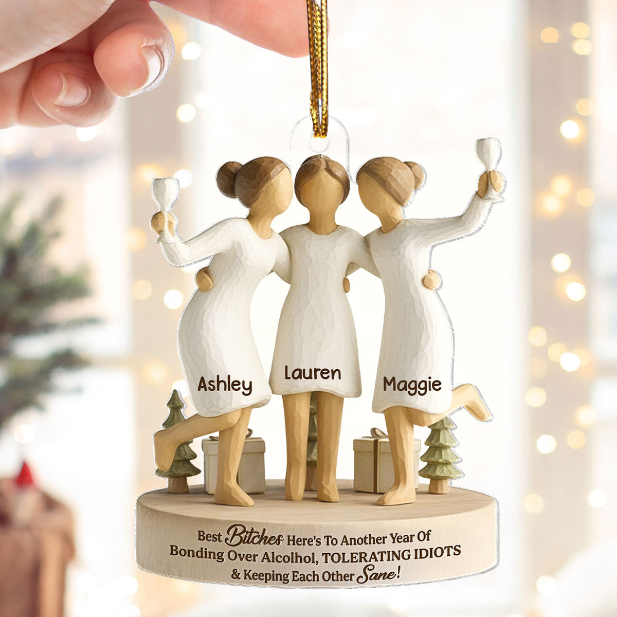 Here's to Another Year of Bonding over Alcohol - Personalized Acrylic Ornament - Christmas Gift for Best Friends
