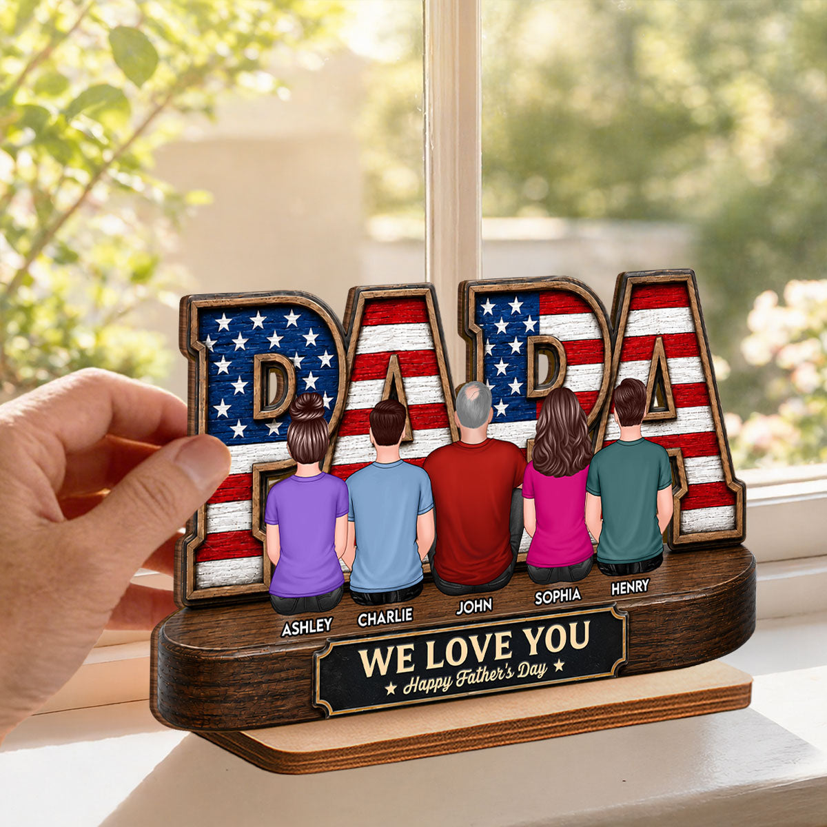 Proud Papa Grandpa Nation Flag Grandpa Dad And Kids - Personalized 2-Layered Wooden Plaque -  Gift For Dad, Husband