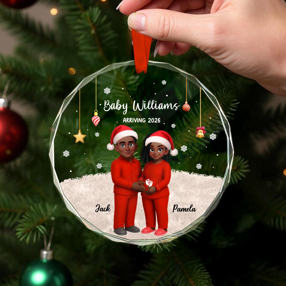 Expecting Parents Christmas Pregnancy Baby Arriving With Dogs Cats - Personalized Glass Ornament