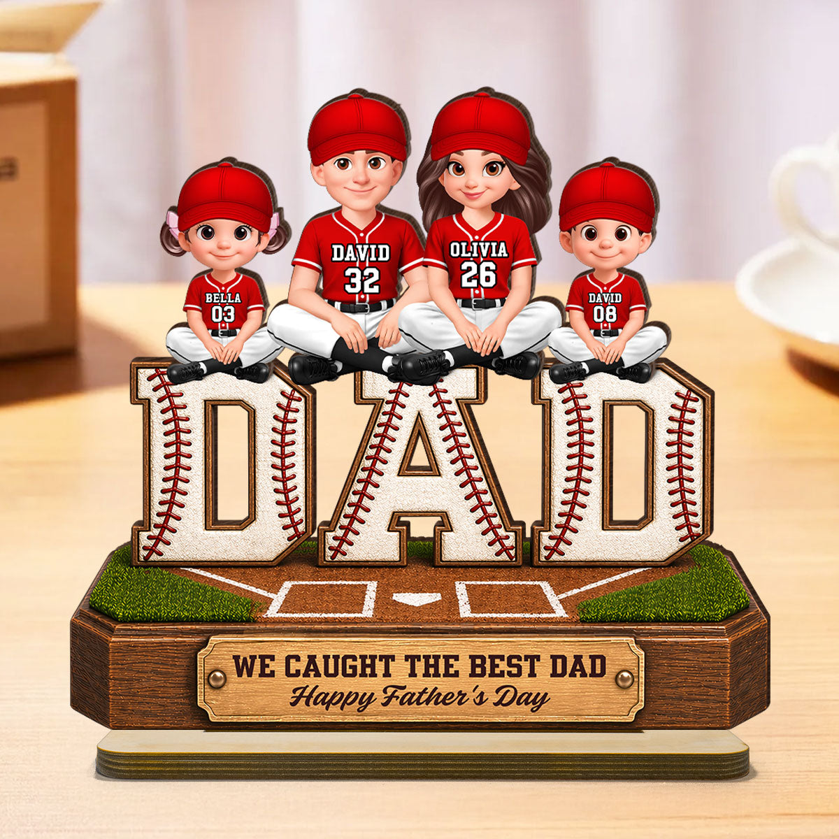 Baseball DAD We Caught The Best Dad - Personalized 2-Layered Wooden Plaque -  Gift For Dad
