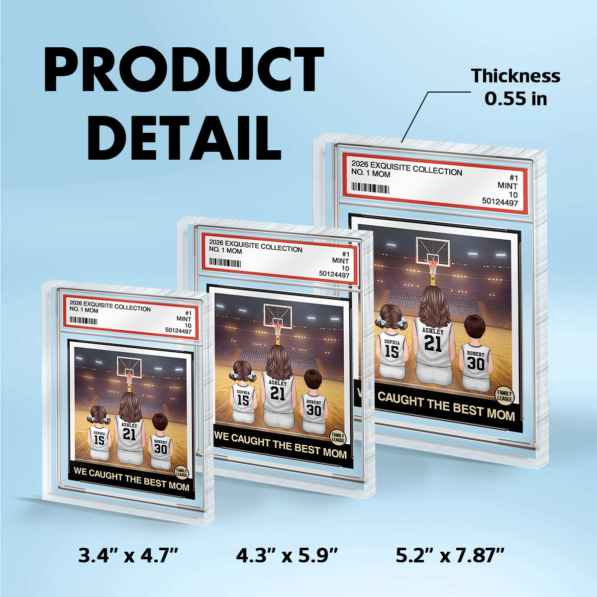 Basketball Mommy's Dream Team No. 1 Mom & Kids Sitting Trading Card Style - Personalized Acrylic Block Plaque
