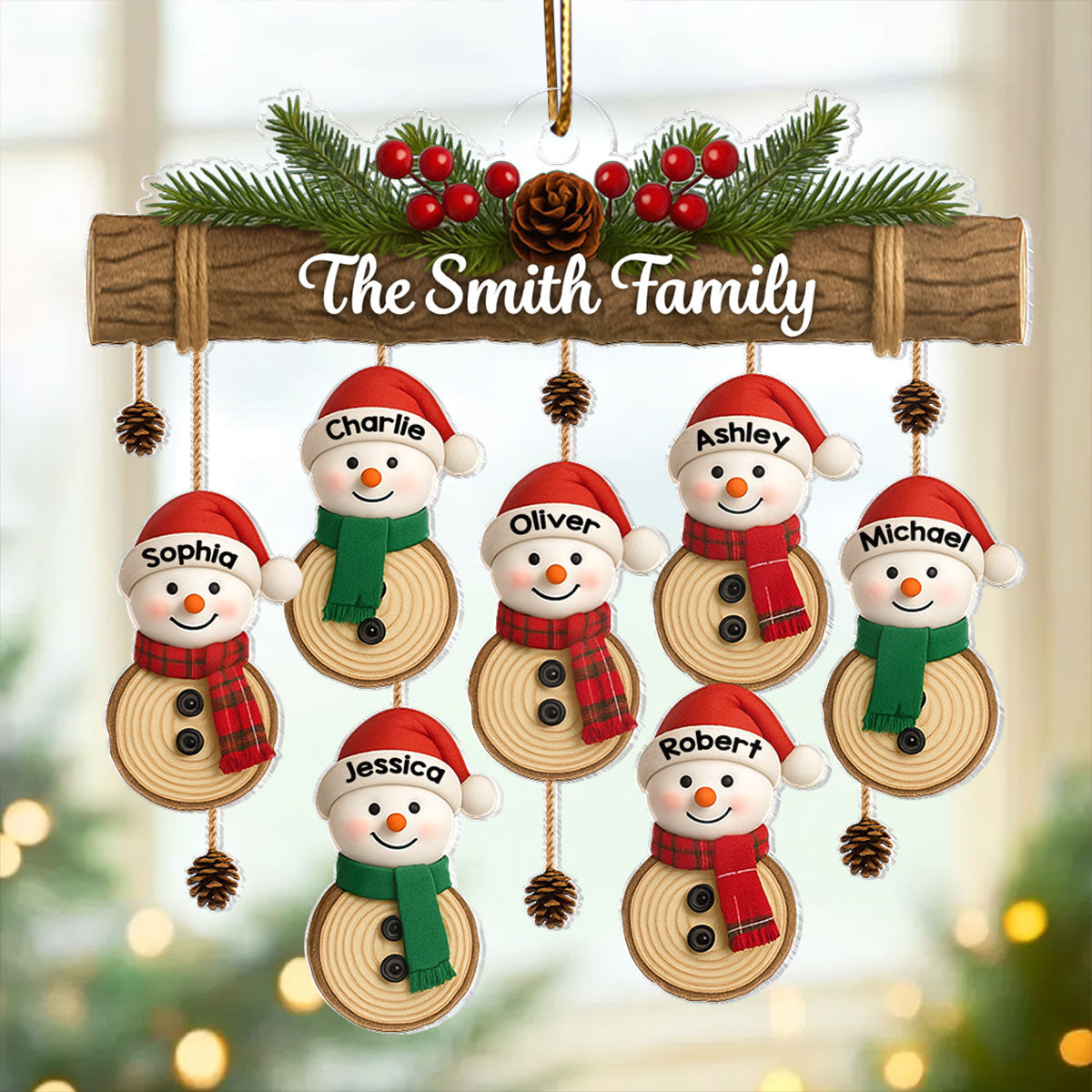Christmas Hanging Snowman Family - Personalized Acrylic Ornament - Christmas Gift for Family