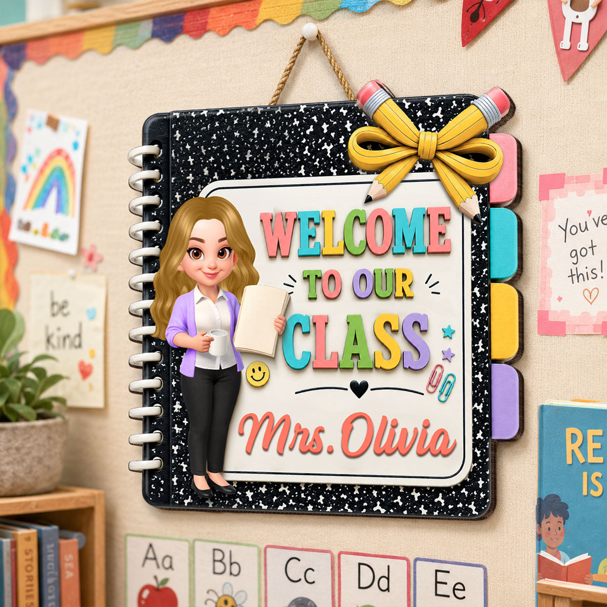 Notebook Teacher Welcome To Class - Personalized Wood Sign - Back To School Gift For Teacher, Classroom Decorations