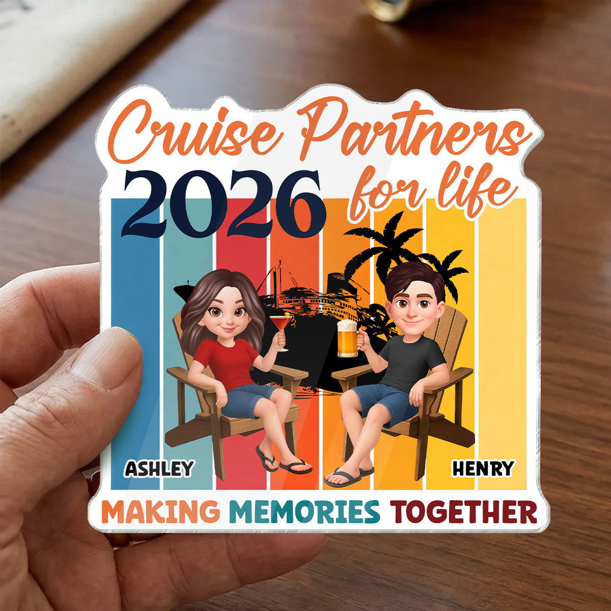 Couple Retro Cruise Partners For Life - Personalized Cruise Ship Door Magnet - Summer Cruise Ship Door Decorations