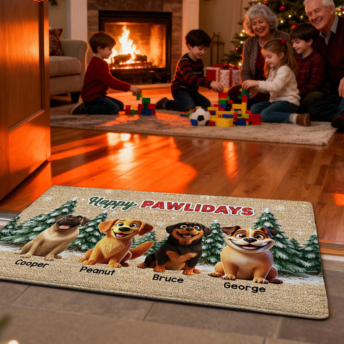 Cats Walking In A Winter Wonderland - Personalized Doormat - Gift For Cat Lovers