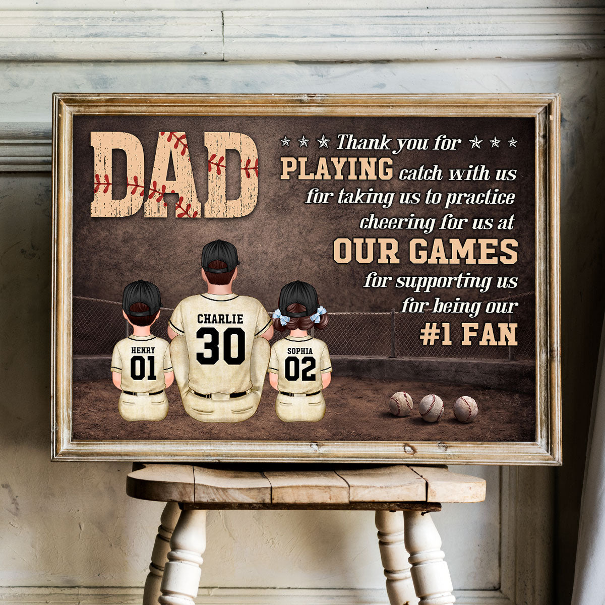 Baseball Dear Dad Thank You - Personalized Poster - Father's Day Gift For Baseball Dad, Husband