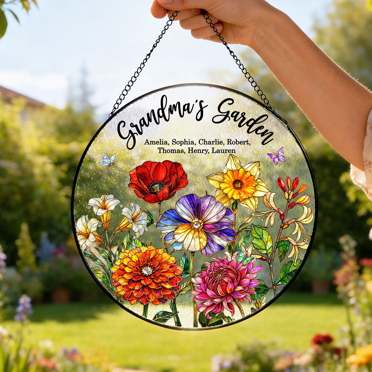 Custom Birth Flowers Grandma Mom's Garden - Personalized Suncatcher - Sentimental Mother's Day Gift for Grandma, Mom, Wife