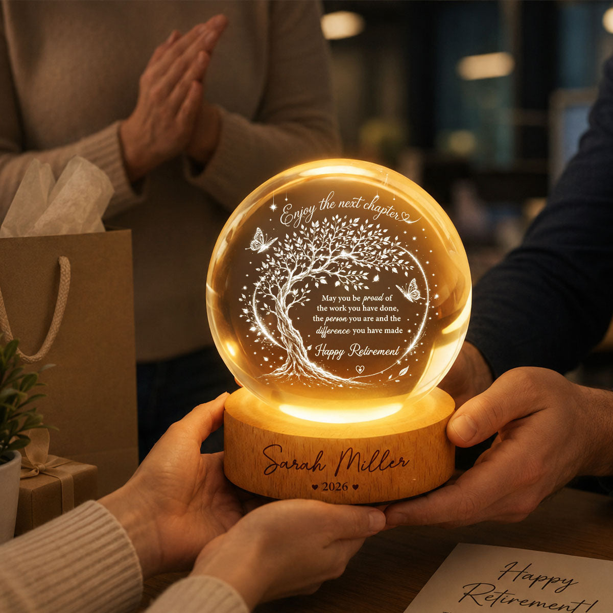 Tree of Life Enjoy the Next Chapter - Personalized Crystal Ball LED Night Light - Retirement Gift for Coworkers