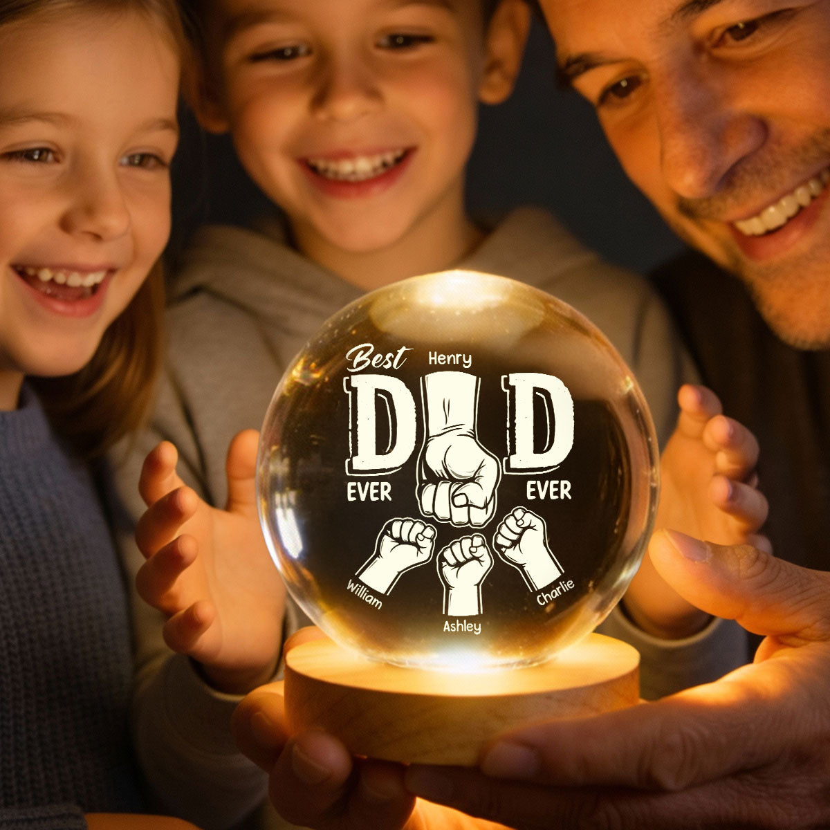 Best Dad Ever Fist Bump - Personalized Crystal Ball LED Night Light - Heartfelt Gift for Dad, Husband