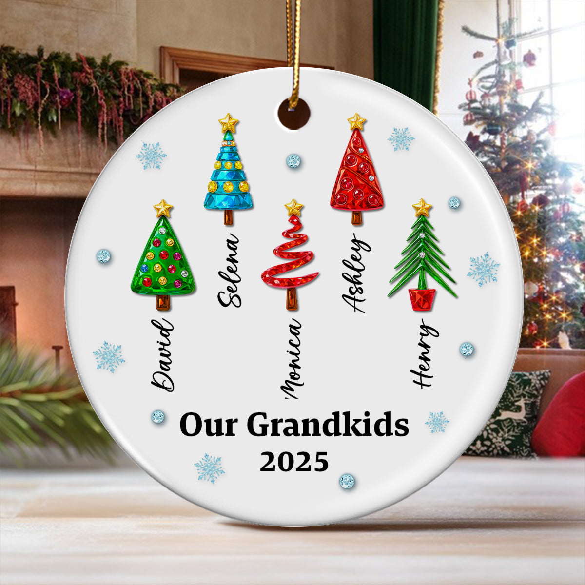 Our Grandkids 3D Crystal Effect Christmas Tree - Personalized Ceramic Ornament - Christmas Gift for Grandma, Grandpa