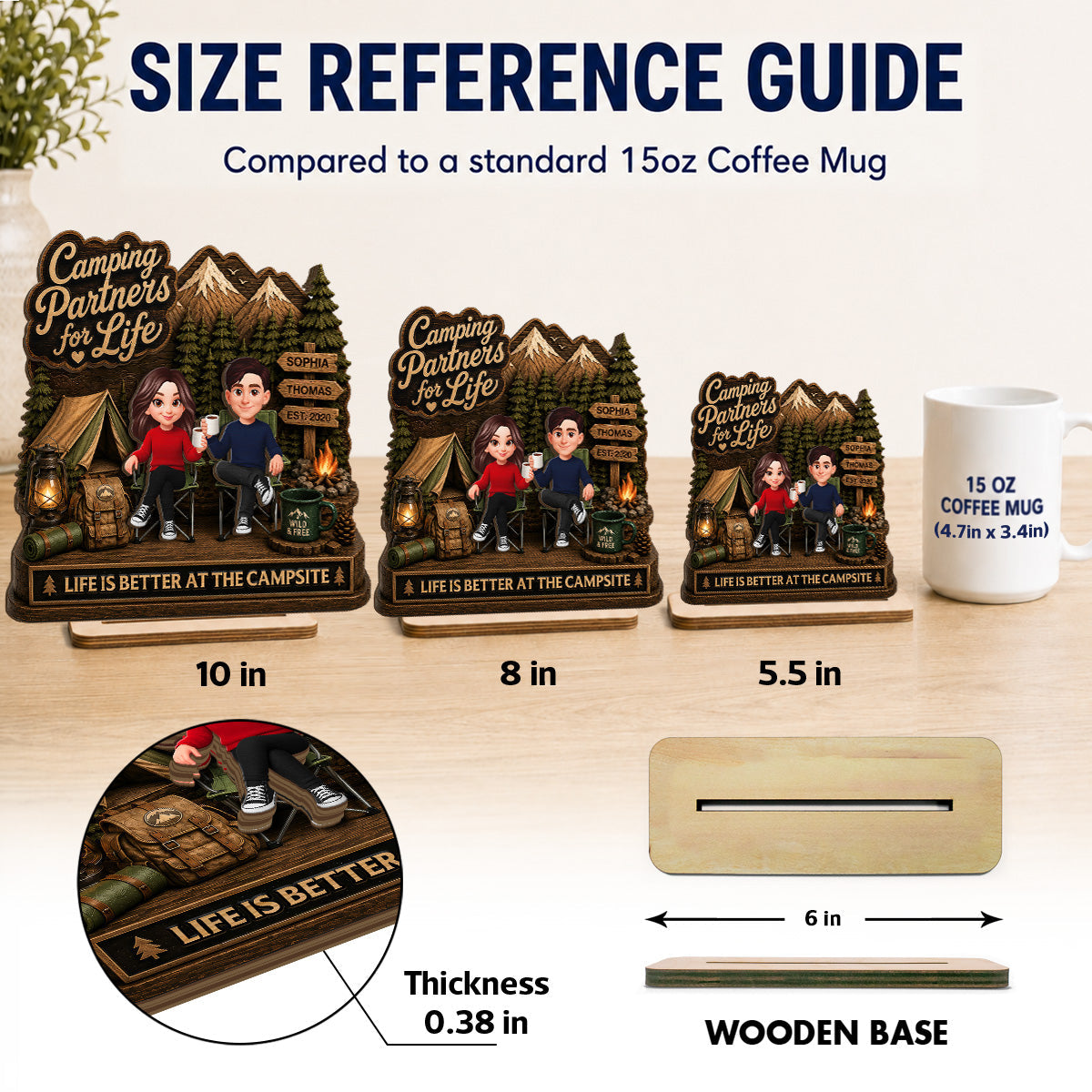 Camping Partners For Life 2D Flat - Personalized 2-Layered Wooden Plaque