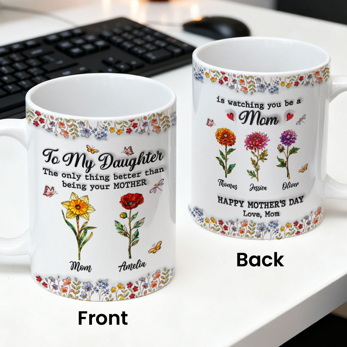 To My Daughter Mom And Daughter Custom Birth Month Flowers Kids Names - Personalized Mug - Mother's Day Gift For Daughter