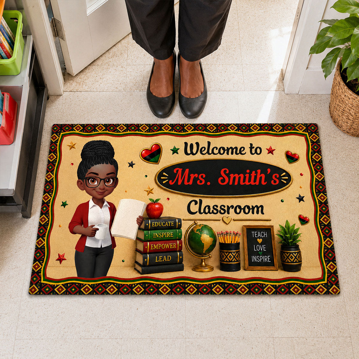 Proud African American Teacher - Personalized Doormat - Appreciation Gift For Teacher