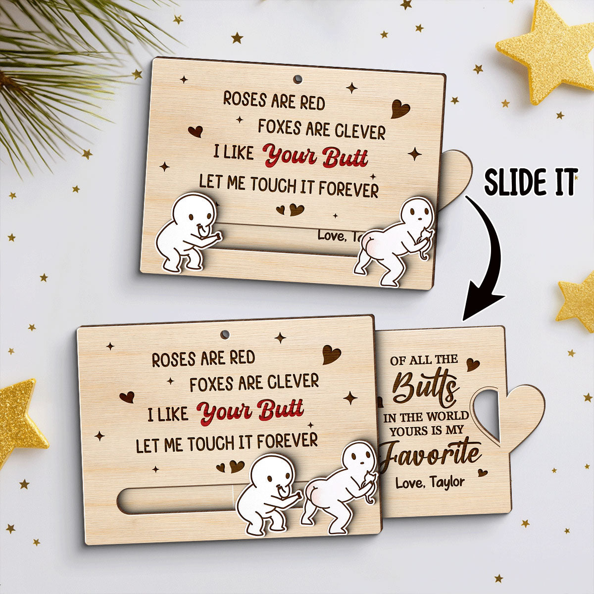 I Like Your Butt Funny Inappropriate Couple - Personalized Wooden Slider Ornament - Valentine's Day Gift For Him, For Her