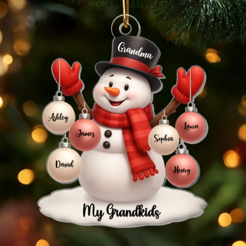 Snowman Grandma Grandkids Ball Ornaments - Personalized Acrylic Ornament - Christmas Gift for Family