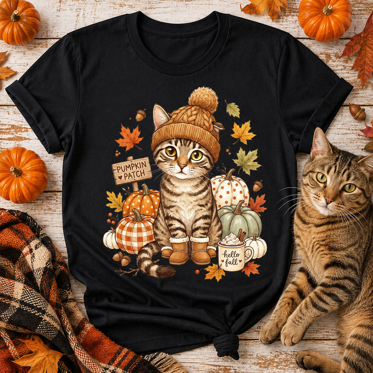 Custom Dog Cat Photo Pumpkin Patch - Personalized Shirt - Trendy Fall Gift for Dog Moms, Cat Moms, Pet Lovers