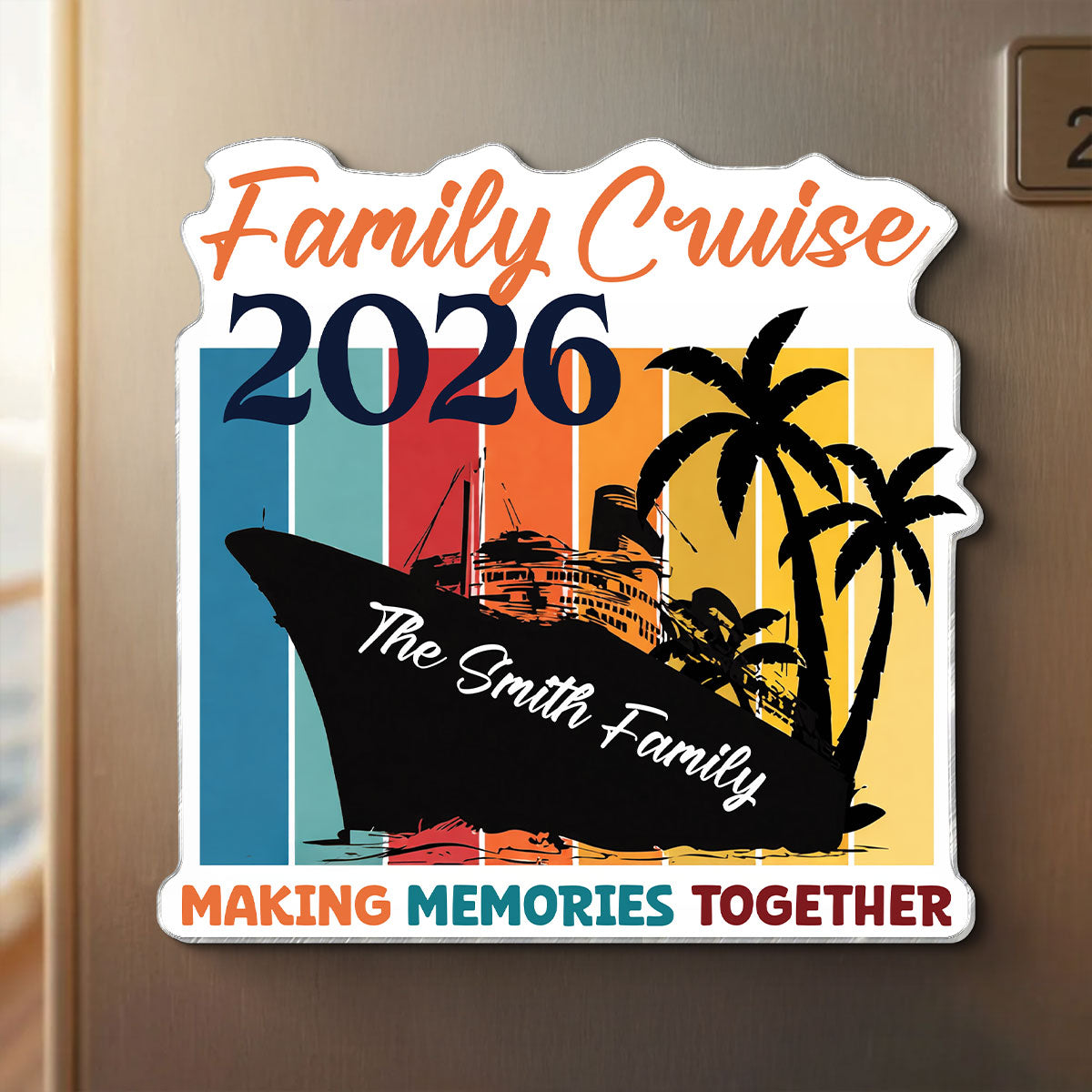 Family Retro Cruise Making Memories Together - Personalized Cruise Ship Door Magnet - Summer Cruise Ship Door Decorations