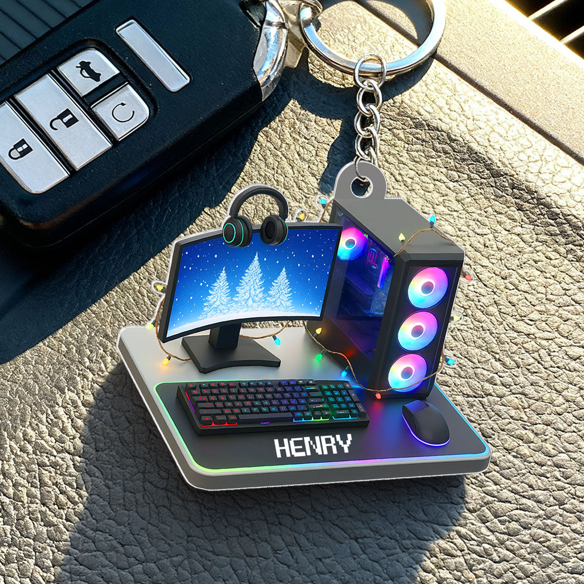 Custom Gamer Name PC Set Up - Personalized Acrylic Keychain - Custom Name Keyrings, Name Tag for Bottles, Backpacks