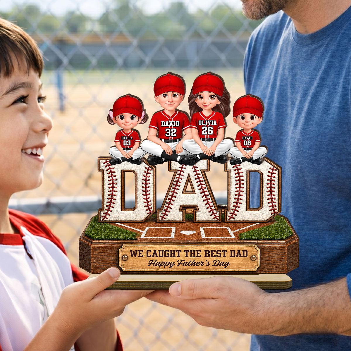 Baseball DAD We Caught The Best Dad - Personalized 2-Layered Wooden Plaque -  Gift For Dad
