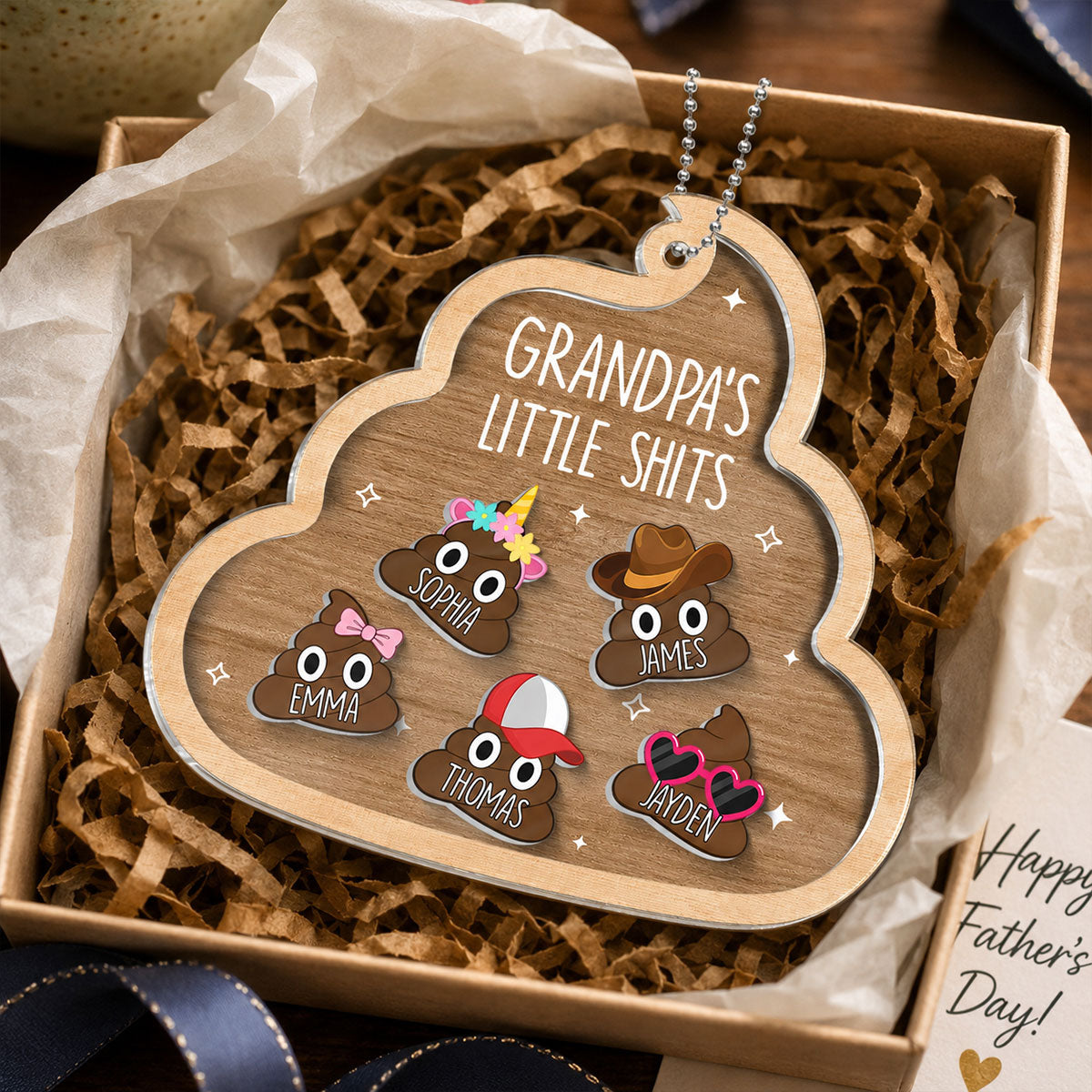 Grandpa's Little Turds - Personalized Shaker Car Ornament - Funny Father's Day Gift For Grandpa