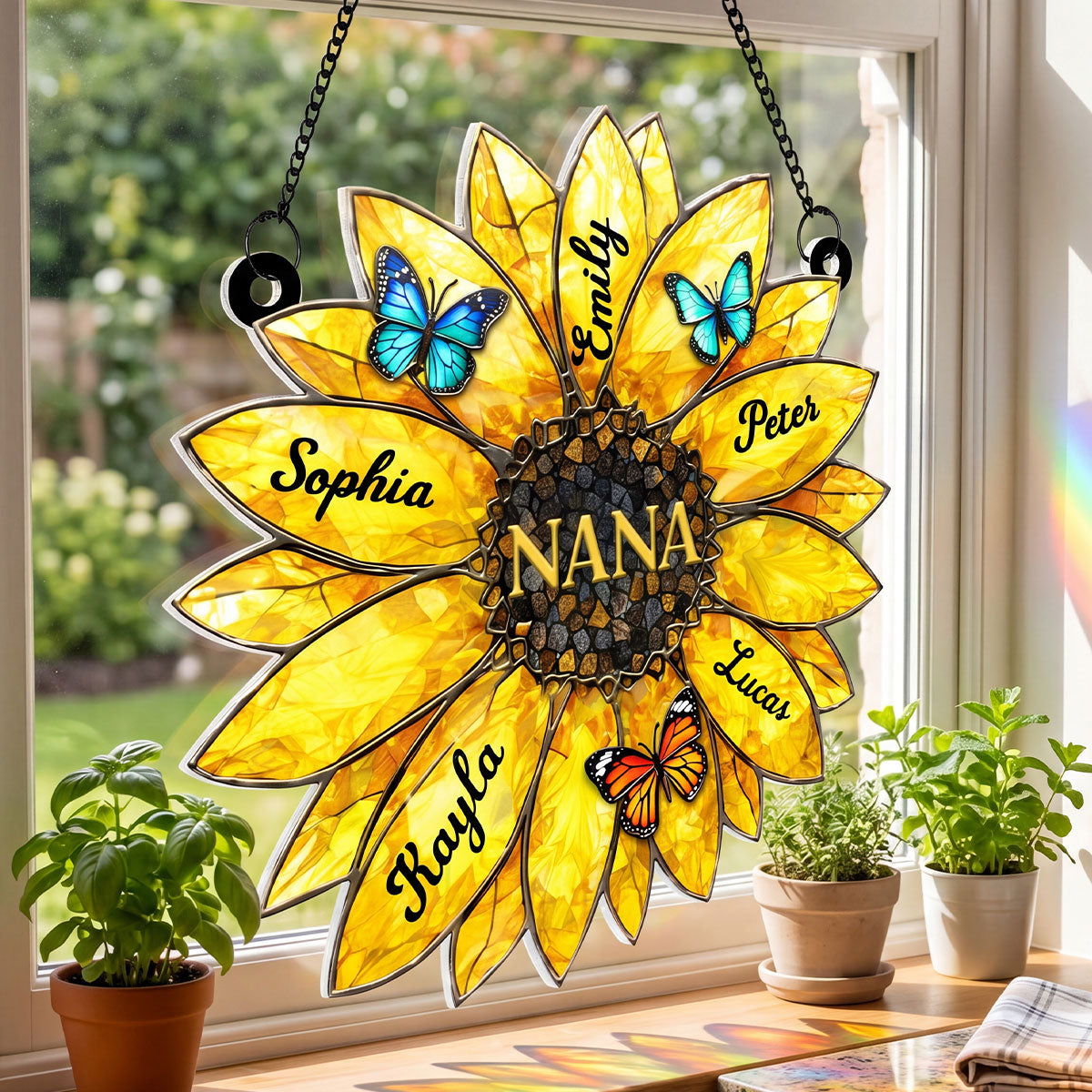 Sunflower Grandma Mom Custom Kids Names - Personalized Suncatcher - Mother's Day Gift for Grandma, Mom, Wife