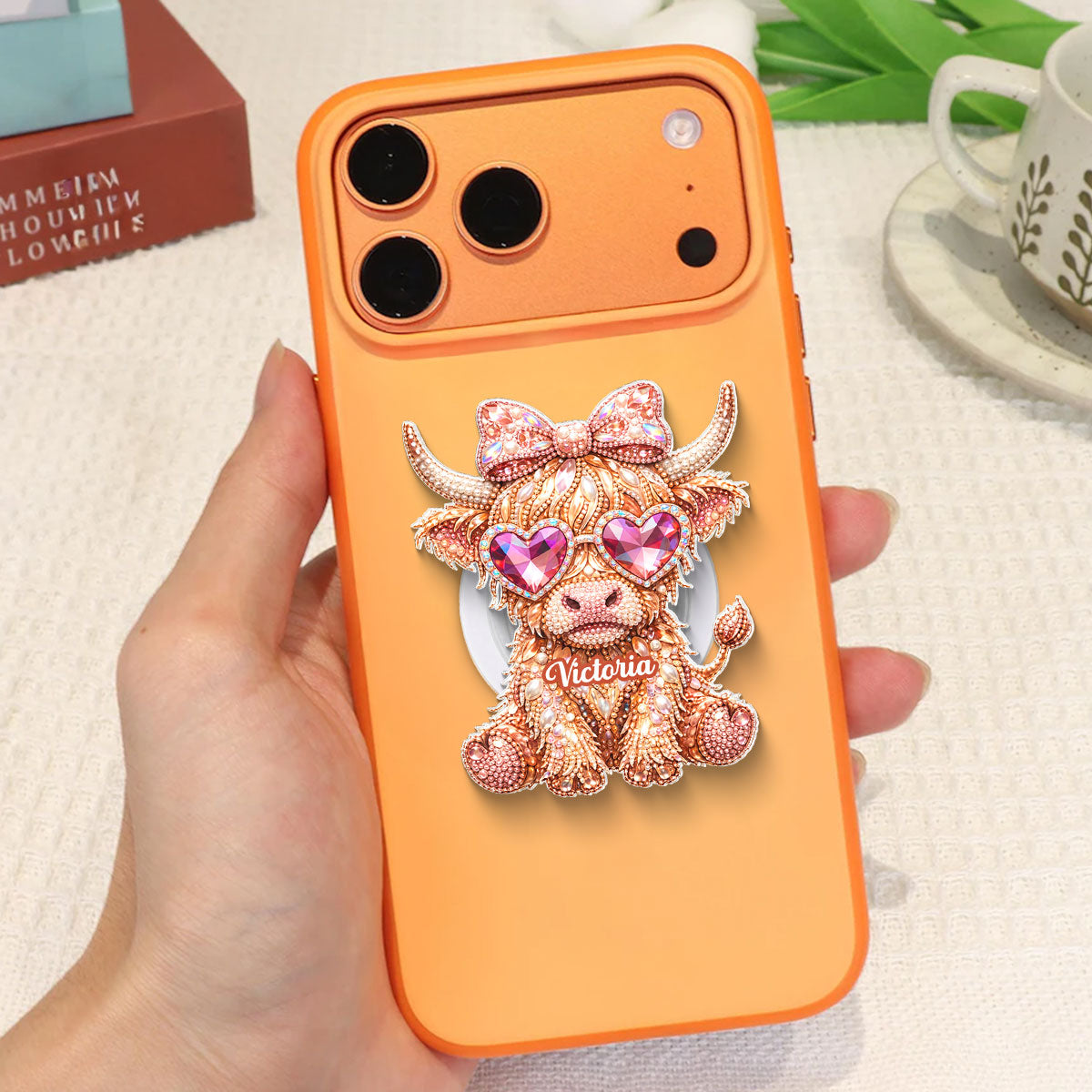 3D Effect Highland Cow - Personalized Acrylic Magnetic Phone Grip - Anniversary, Valentine's Day Gift, Gift For Her