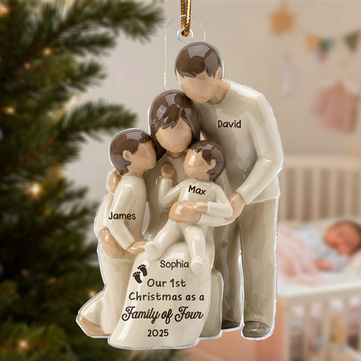 3D Effect First Christmas As Family Of Four - Personalized Acrylic Ornament