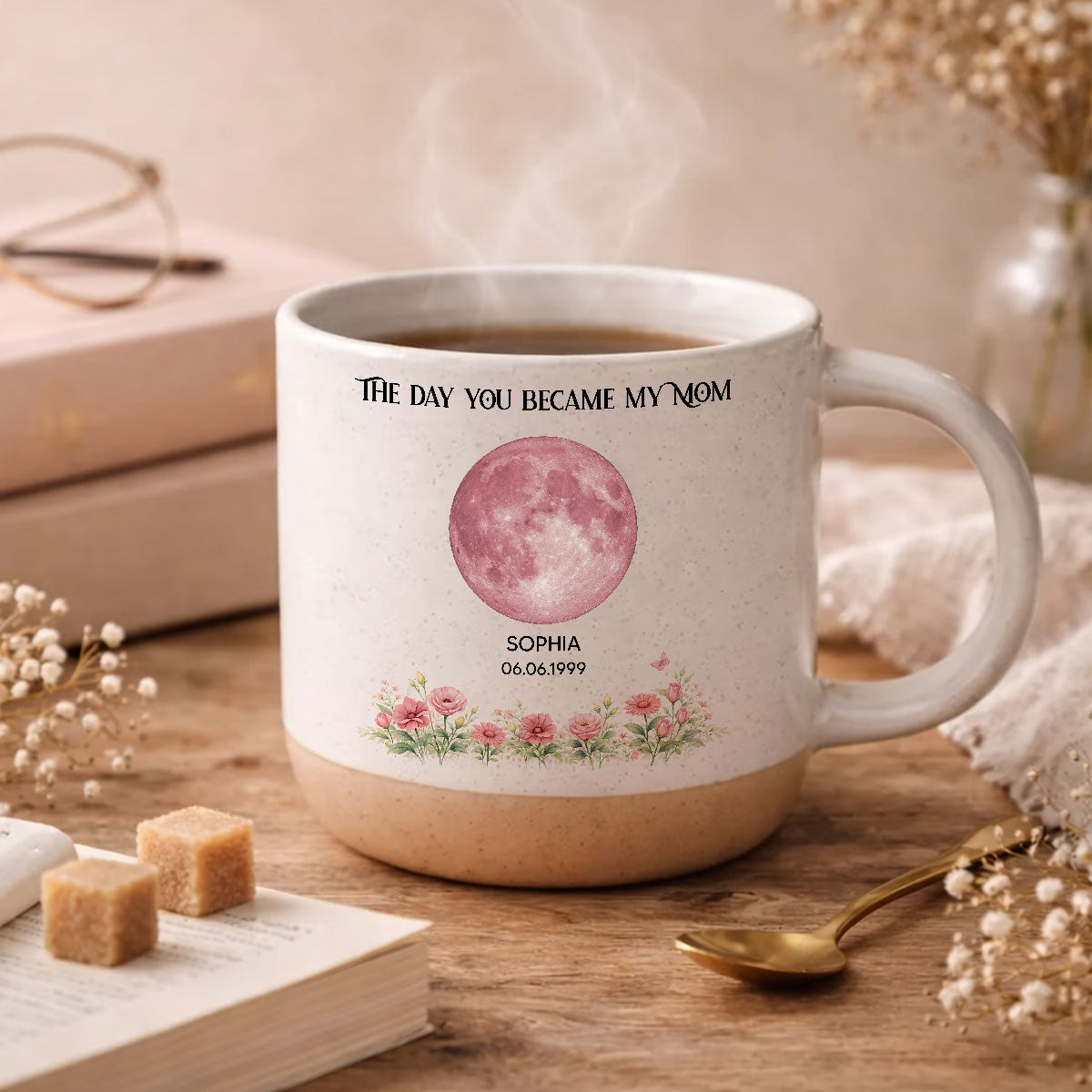 The Day You Became Our Mom Custom Moon Phase by Date - Personalized Pottery Mug - Mother's Day Gift for Mom, Wife