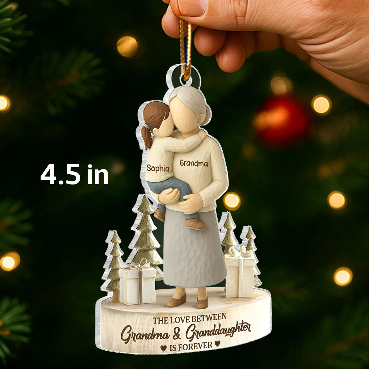 The Love Between Grandma and Grandson, Granddaughter is Forever - Personalized Acrylic Ornament - Heartwarming Christmas Gift for Grandma