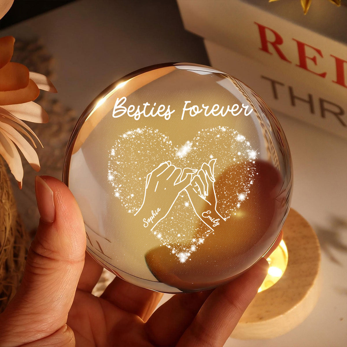 Besties Forever Pinky Promise - Personalized Crystal Ball LED Night Light - Gift For Best Friends