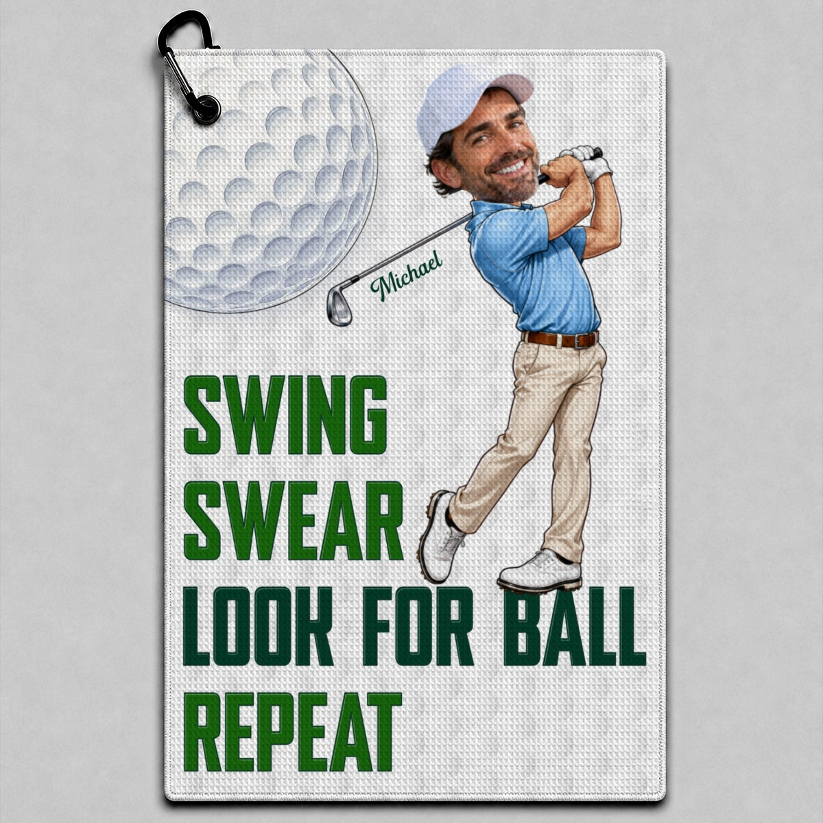 Swing Swear Look For Ball Repeat Funny Golfer Caricature Style Custom Photo - Personalized Golf Towel - Father's Day Gift For Golfers