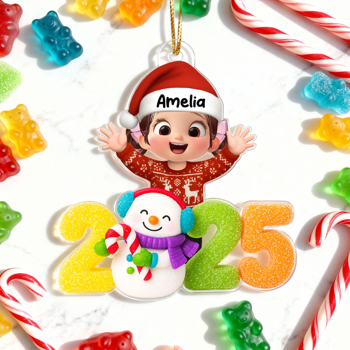 Cute Kid Candy 2025 - Peronalized Acrylic Orrnament - Christmas Gift for Kid, Grandkids